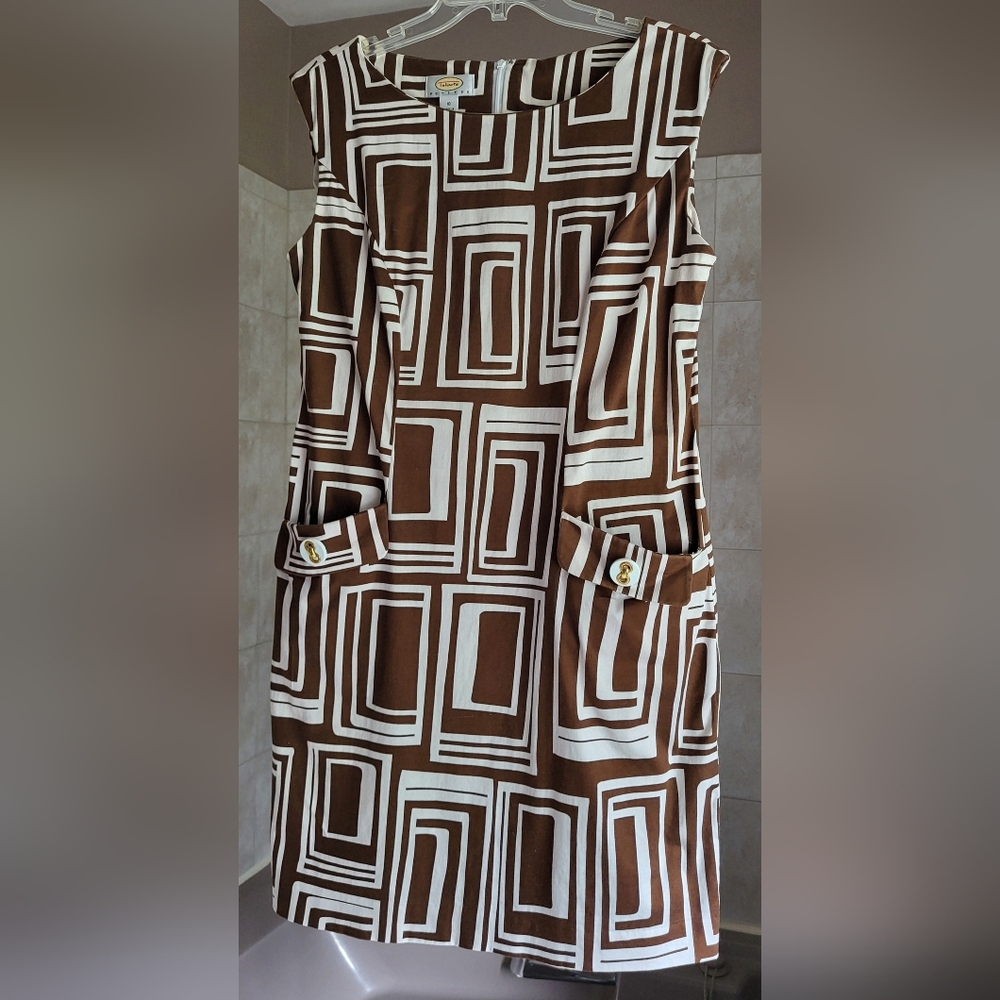Talbots Brown and White Retro Print Dress
